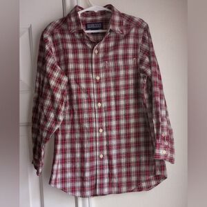 Lands' End Boys Long Sleeve Red Plaid Shirt Size L